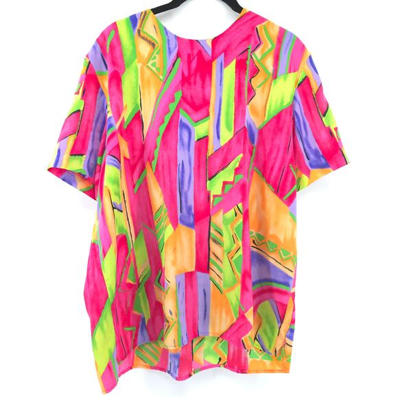 Susan Graver Tops - Susan Graver Vintage 80/90s Corlorful Pop Fluorescent Geometric Pattern Blouse L